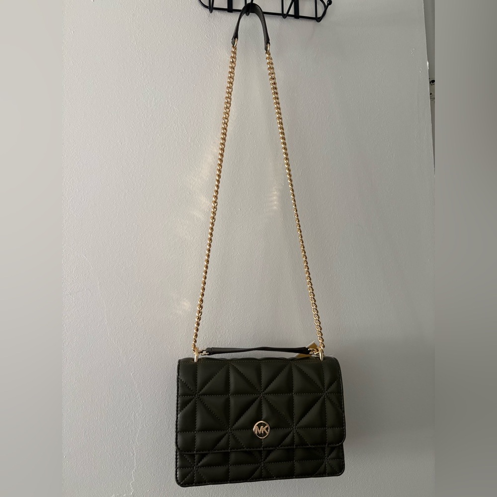 Michael Kors Dark Green Quilted Shoulder Bag with Gold Chain MSRP $358 - Picture 2 of 8